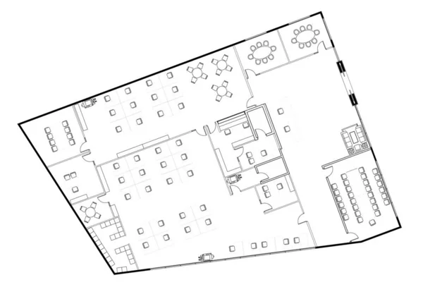 Малюнок Офісного Плану Комплекті Офісними Меблями Cad Кресленні Малюнок Зроблений — стокове фото