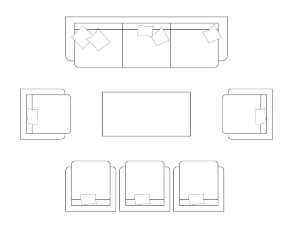 Piano Cad Disegnando Varie Dimensioni Disegni Set Divani Completo Tavolino — Foto Stock