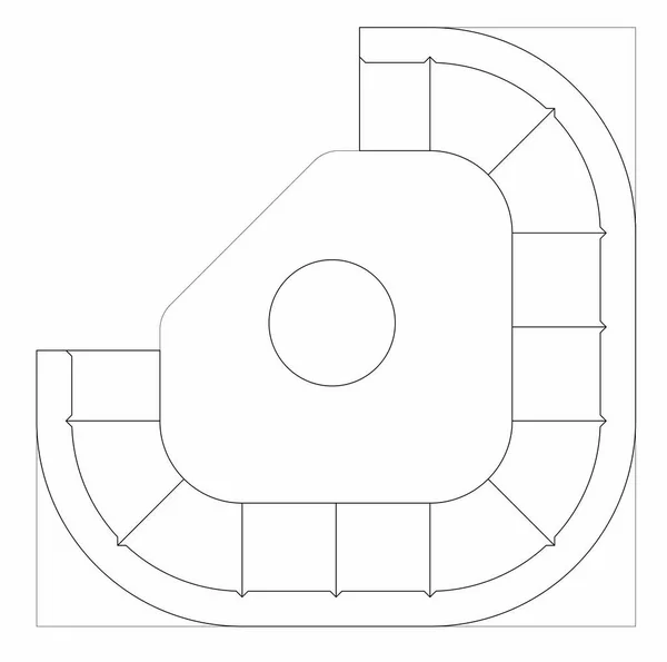 二维Cad平面图绘制各种尺寸和设计的沙发集合与咖啡桌 图画是黑白相间的 图纸通常由建筑师或室内设计人员绘制 — 图库照片