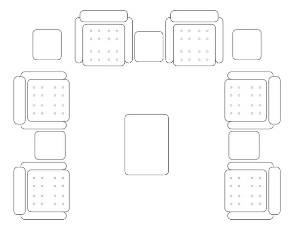 Cad計画は コーヒーテーブルを完備ソファセットの様々なサイズとデザインを描画します 図面は黒と白で来る 図面は通常 建築家やインテリアデザイナーによって描かれています — ストック写真