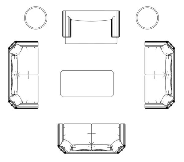 Piano Cad Disegnando Varie Dimensioni Disegni Set Divani Completo Tavolino — Foto Stock