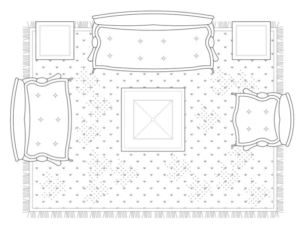 Cad Plan Drawing Various Sizes Designs Sofa Set Complete Coffee — Stock Photo, Image