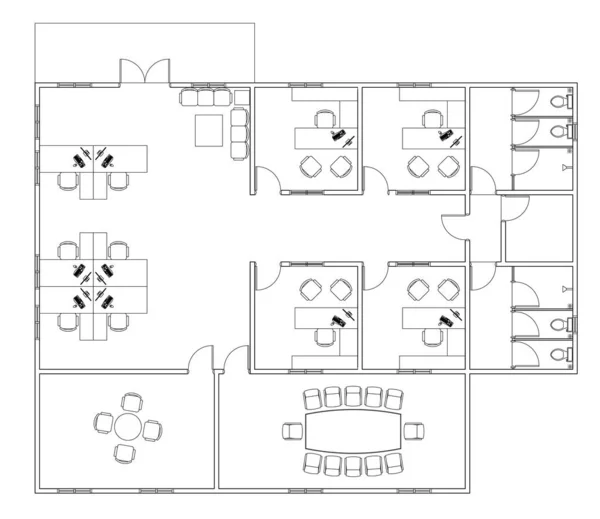 Dibujo Plano Oficina Completo Con Los Muebles Oficina Dibujo Cad — Foto de Stock