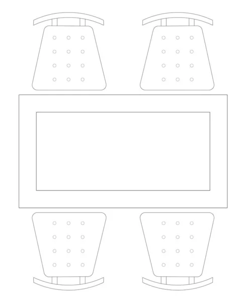 二维Cad平面图绘制各种尺寸和设计的餐桌和餐桌 配有椅子 图画是黑白相间的 图纸通常由建筑师或室内设计人员绘制 — 图库照片