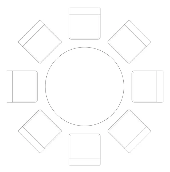 Cad Planı Çeşitli Boyutlarda Yemek Masası Tartışma Masası Tasarımları Sandalyeler — Stok fotoğraf