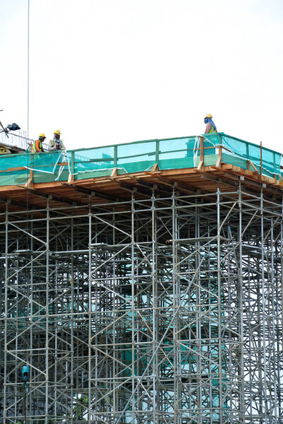 Scaffolding used to support a platform for construction workers to work