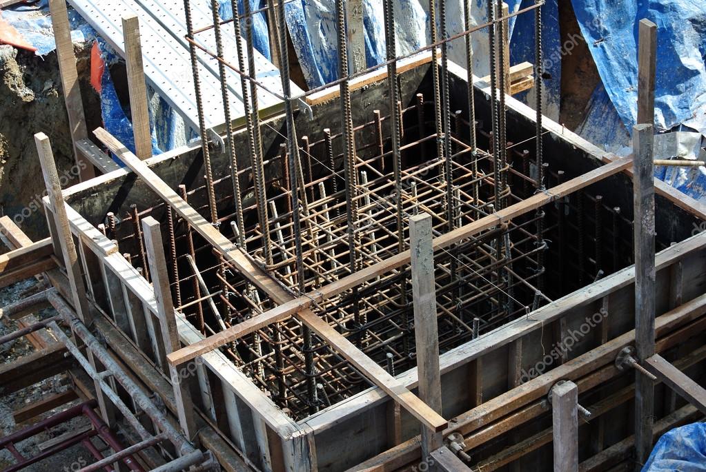 Pile cap formwork made from timber and plywood Stock Photo by