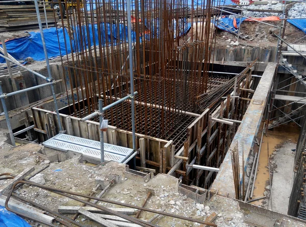 Pile cap formwork with reinforcement bar in it. — Stock Photo, Image