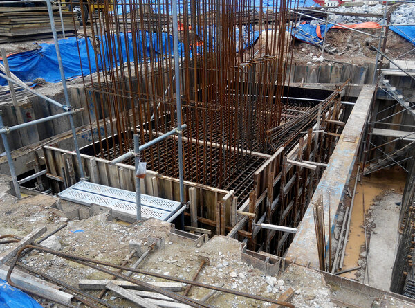 Pile cap formwork with reinforcement bar in it.