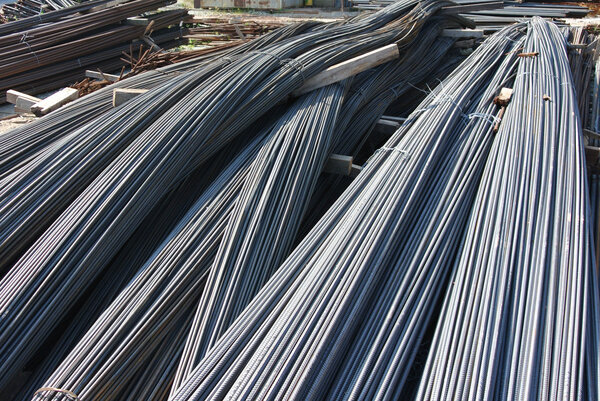 Steel reinforcement bars. Steel rods or bars used to reinforce concrete