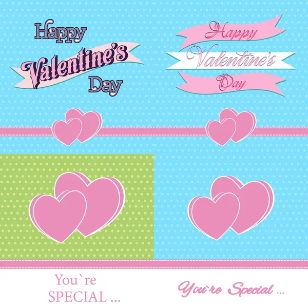 Conjunto de tarjetas de felicitación feliz día de San Valentín — Vector de stock