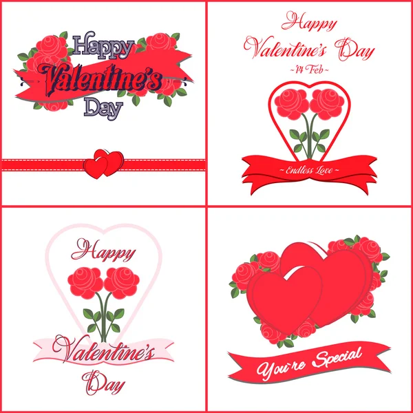 Conjunto de tarjetas de felicitación feliz día de San Valentín — Vector de stock