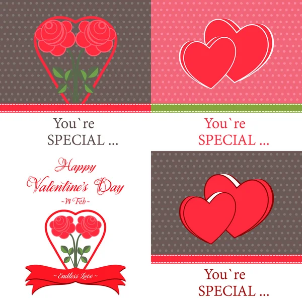 Conjunto de tarjetas de felicitación feliz día de San Valentín — Vector de stock
