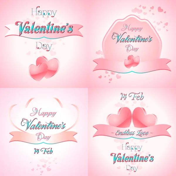 Set of  Happy Valentines Day Greeting Cards — Stock Vector