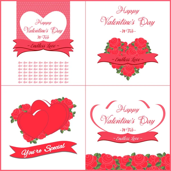 Conjunto de tarjetas de felicitación feliz día de San Valentín — Archivo Imágenes Vectoriales