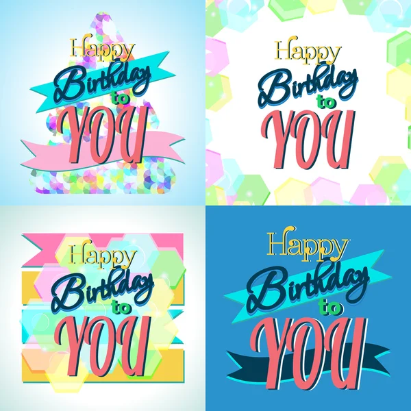 Conjunto de tarjetas de felicitación de feliz cumpleaños — Vector de stock