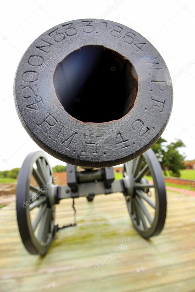 Old war cannon closeup in Fort Pulaski, Georgia.