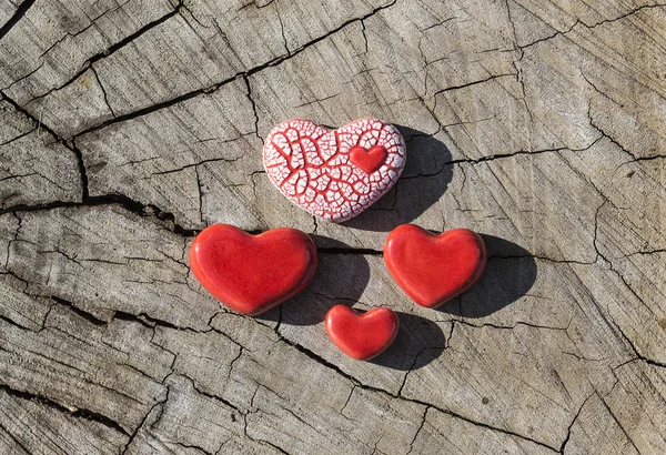 Four Hearts on Wood — Stock Photo, Image