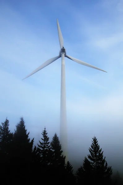 Wind Turbine in a Forest in Mist — Stock Photo, Image