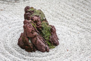 Bir Japon Zen Bahçe beyaz kum ve yosun ile izole taş
