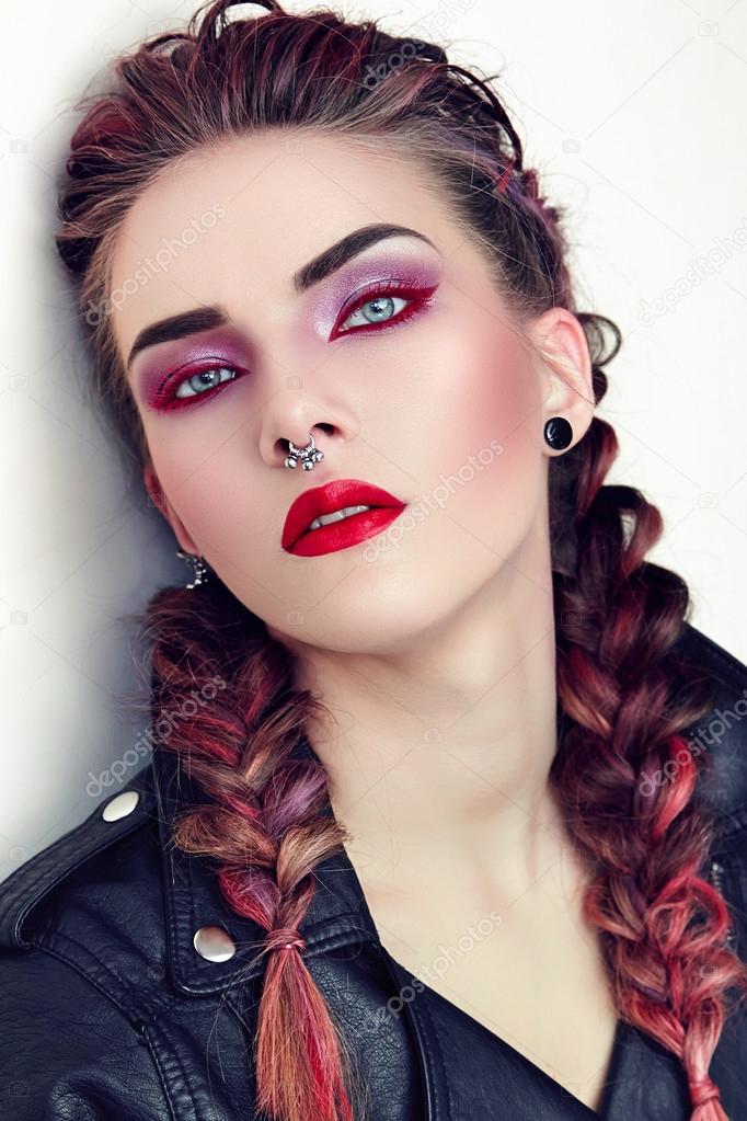 Girl with makeup in a rock style