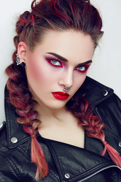 Piercing. Girl with makeup in a rock style. — Stock Photo, Image
