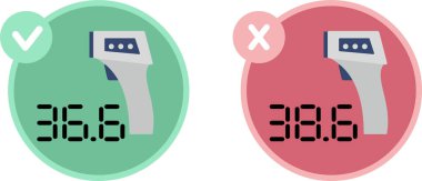 Koronovirüsle savaşmak ve önlemek amacıyla vücut ısısını ölçmek için kızılötesi temassız termometre tabancası. Düz bilgi grafikleri. Vektör illüstrasyonu