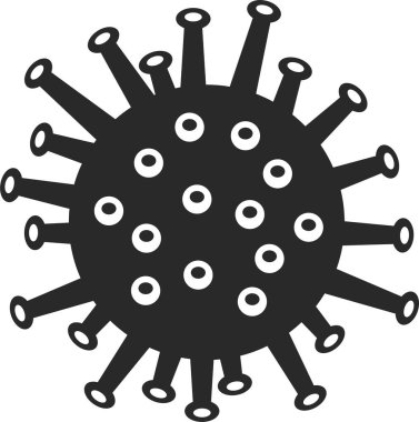 Beyaz arkaplanda siyah beyaz renkli Coronavirus simgesi var. Coronavirus bakteri hücre ikonu. Düz bilgi grafikleri. Vektör illüstrasyonu