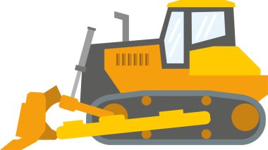 İnşaat makineleri: beyaz zemin üzerinde izole edilmiş ağır sarı güçlü derecelendirici. İnşaat alanında, kariyerindeki bir noterin işi. Düz bilgi grafikleri. Vektör illüstrasyonu.