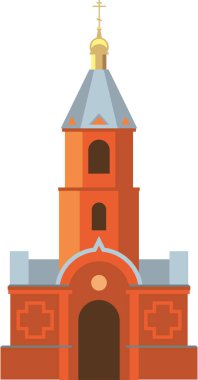 Beyaz arka planda izole edilmiş tahtadan kale. Sibirya 'daki eski ortodoks tapınağı, Rusya' nın tarihi yeri. Düz bilgi grafikleri. Vektör illüstrasyonu