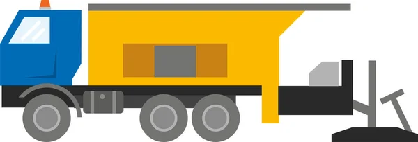 建設機械 白い背景に隔離された黄色のアスファルトのスプレッダー 舗装道路のためのヘビーデューティ強力な車のダンプトラック 道路上の修理作業 フラットインフォグラフィック ベクターイラスト — ストックベクタ
