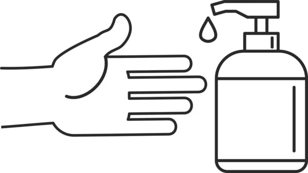 手消毒剤ボトル 個人用保護具 ウイルスを防ぐために消毒スプレー コロナウイルス 手は防腐剤のボトルのために達する ベクトルフラットインフォグラフィックイラスト — ストックベクタ