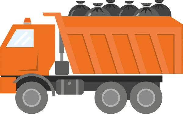 Gros Camion Orange Est Chargé Sacs Poubelles Noirs Kamaz Avec — Image vectorielle