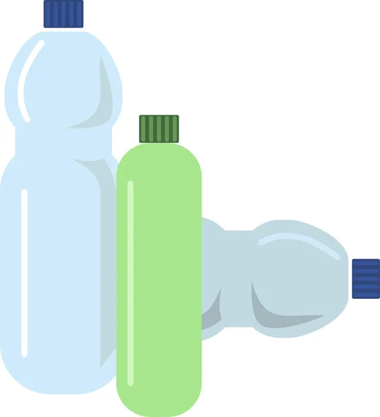 白い背景に孤立したペットボトル ペットボトルが２本立っていて１本は横になっている フラットインフォグラフィック ベクターイラスト — ストックベクタ