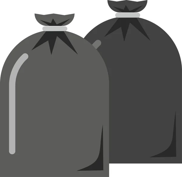 黑色全垃圾袋 白色背景隔离 生态和垃圾 废物收集和处理问题 可处置的塑料袋 用于废物分离 平面信息图形 — 图库矢量图片