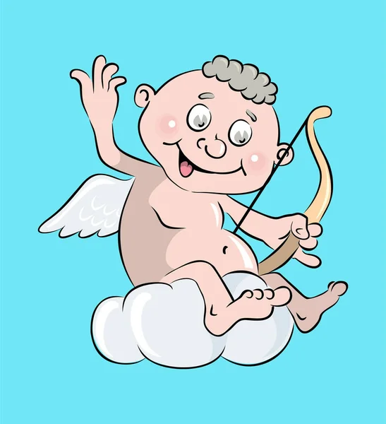 Een Grappige Cupido Met Een Strik Zit Een Wolk Cupido — Stockvector