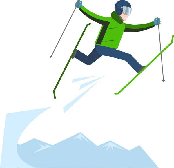 Active Winter Entertainment Winter Sports Alpine Skiing Equipped Skier Flight — Stock Vector