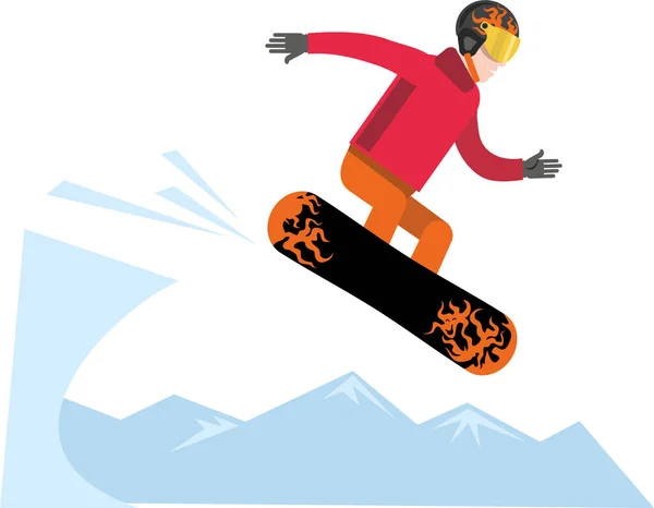 Active Winter Entertainment Winter Sports Snowboarding Snowboarder Flight Performs Trick — Stock Vector