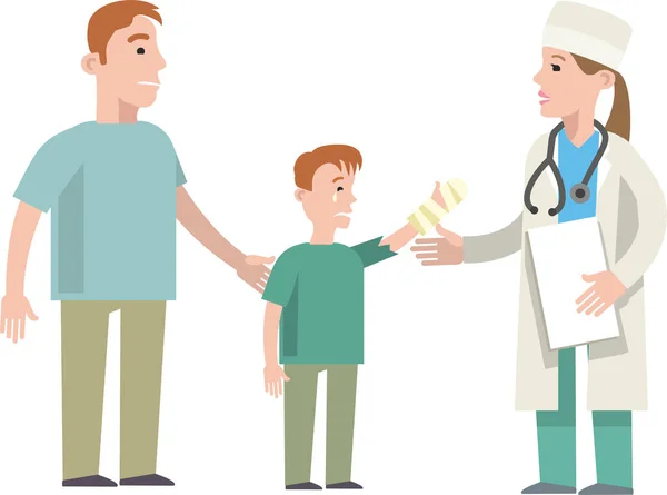 Papa Enfant Rendez Vous Chez Médecin Médecin Uniforme Médical Examine — Image vectorielle