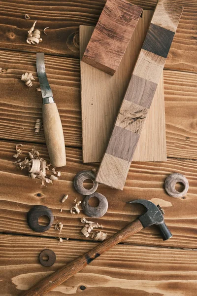 Zestaw narzędzi do stolarstwa i hobby. Narzędzia do formowania drewna. Układ graficzny — Zdjęcie stockowe