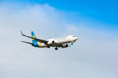 Boryspil, Ukrayna - 11 Mayıs 2019: Ukrayna Uluslararası Havaalanı 'nın Boeing 737-800 sefer sayılı uçağı Boryspil Uluslararası Havaalanına indi