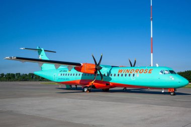 Boryspil, Ukrayna - 27 Haziran 2020: Airplane ATR 72-212A of Windrose Airlines in Boryspil International Airport