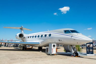 Le Bourget, Fransa - 20 Haziran 2019: Gulfstream G650ER uçak sunumu Paris Hava Gösterisinde