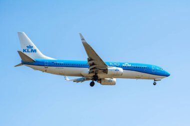 Boryspil, Ukrayna - 21 Eylül 2020: KLM Royal Dutch Airlines 'ın Boeing 737-800 sefer sayılı uçağı Boryspil Uluslararası Havaalanına indi
