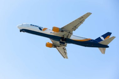 Boryspil, Ukraine - May 11, 2019: Airplane Boeing 737-800 of Azur Air is landing in Boryspil International Airport