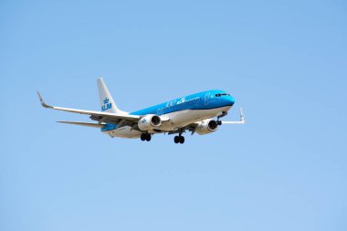 Boryspil, Ukraine - 21 September 2020: Airplane Boeing 737-800 of KLM is landing in Boryspil International Airport