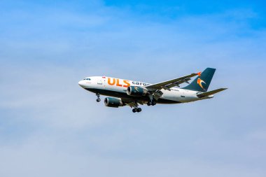 Boryspil, Ukraine - August 18, 2020: Airplane Airbus A310 of ULS Airlines Cargo is taking-off  from Boryspil International Airport