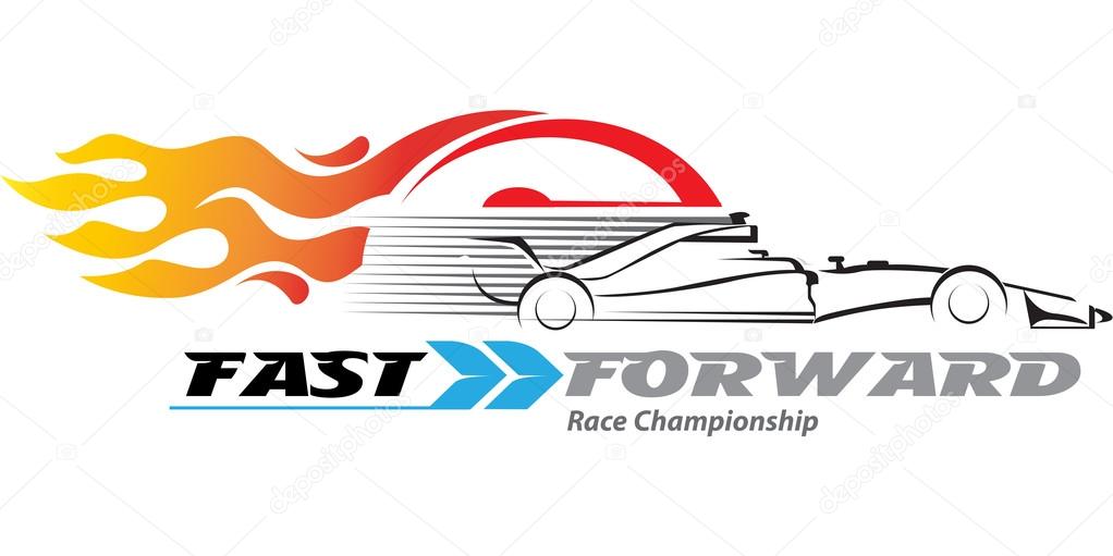 Vector abstract, high-speed racing car with a speedometer and a fire burning in the back.