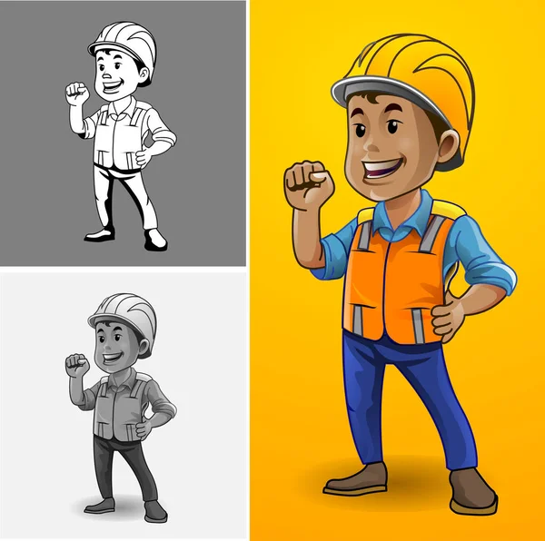 Ilustração Vetorial Mascote Trabalhador Construção Civil Engenheiro Civil Arquiteto — Vetor de Stock