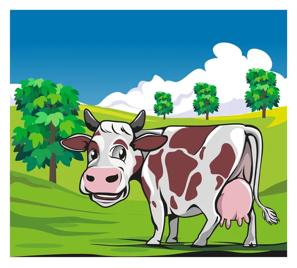 母牛在草地上绿色背景 — 图库矢量图片